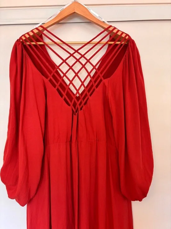 Eloquii Crimson Red Button Maxi Dress Size 20 Peasant Southwestern Rodeo NWT - Picture 4 of 10